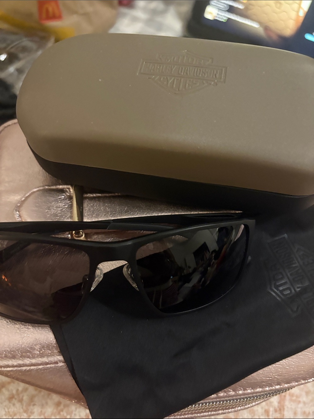 Harley-Davidson Black Sunglasses with Deep Green Case.